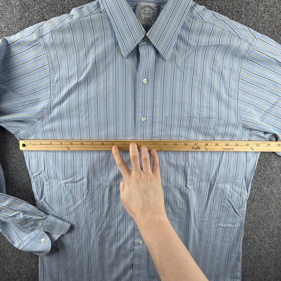 Brooks Brothers 16.5 36 Slim Fit Non Iron Striped Blue Button Up Point Collar - Picture 5 of 16